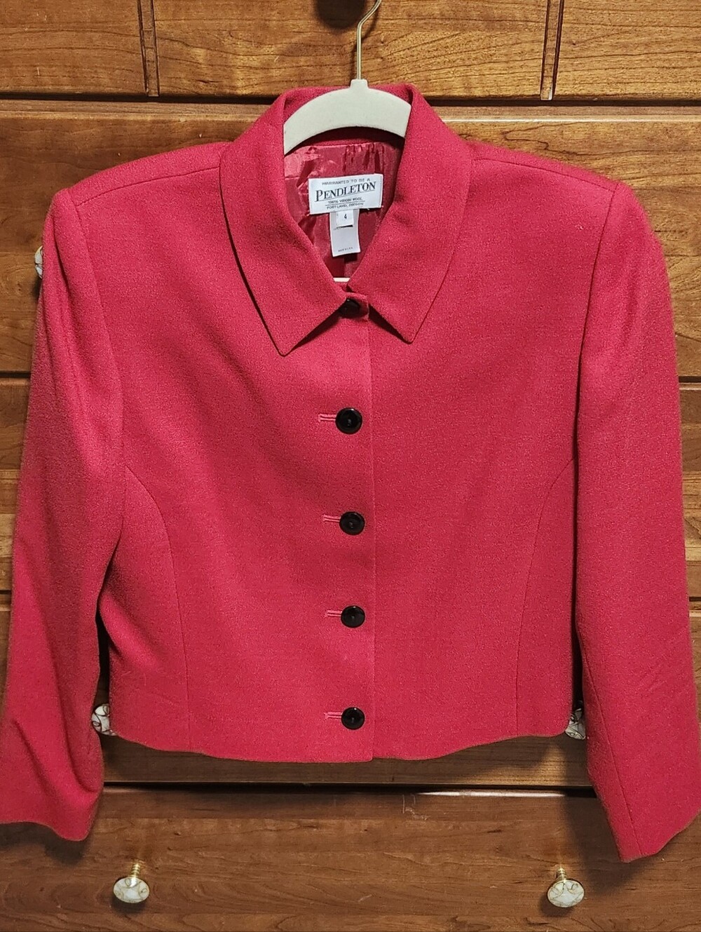 Vintage Pendleton Classic Red Blazer Jacket 100% Virgin Wool Made In USA Size 4